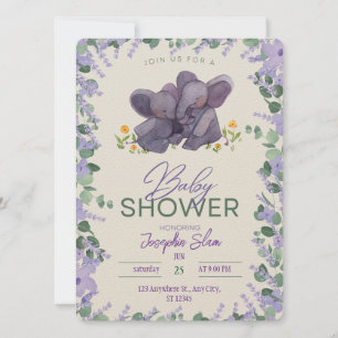 Cute Elephant Baby Shower Invitation Neutral