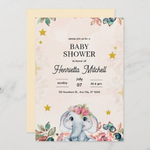 Cute Elephant Baby Shower Invite, Girl Baby Shower Invitation