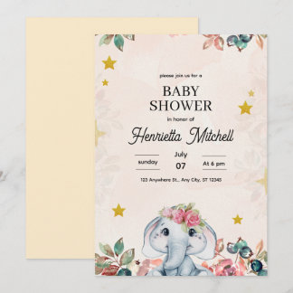 Cute Elephant Baby Shower Invite, Girl Baby Shower Invitation
