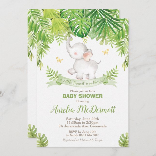 Cute Elephant Baby Shower Jungle Animals Boy Invitation (Front/Back)