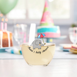 cute elephant baby shower (name) Drinkware Set Stemless Wine Glass