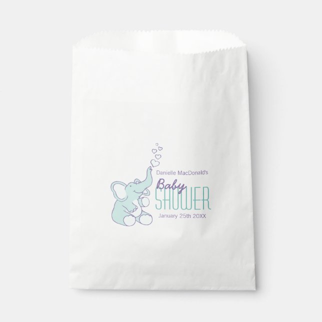 Cute elephant baby shower personalised favour bag (Front)
