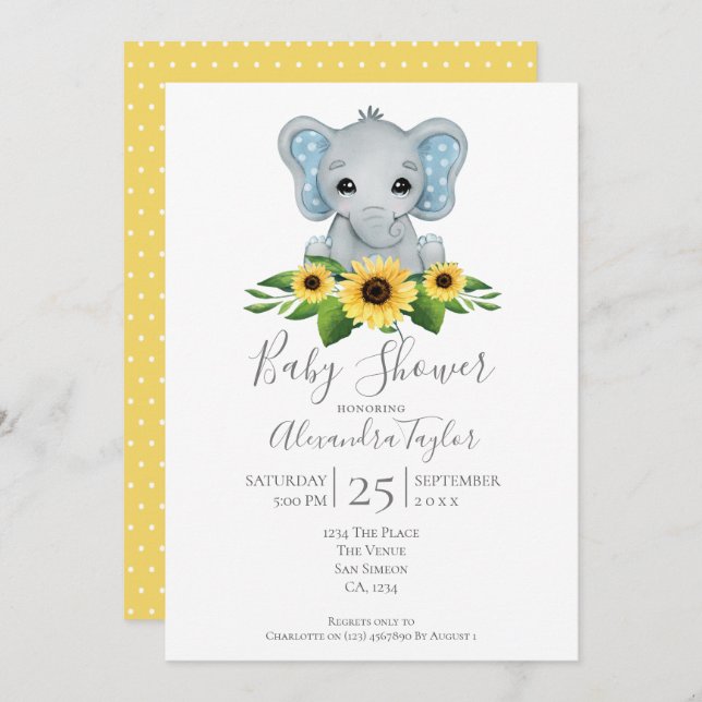 Cute Elephant Baby Shower Personalised Invitation (Front/Back)