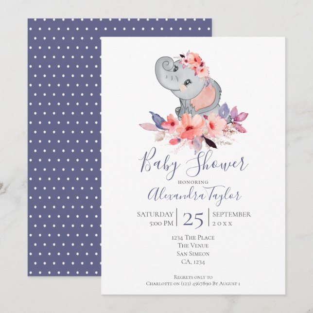 Cute Elephant Baby Shower Personalised Invitation (Front/Back)