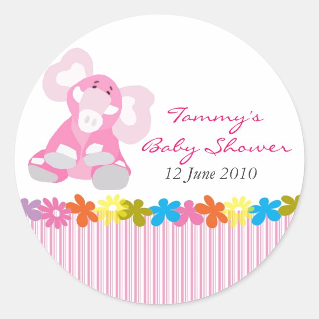 Cute Elephant Baby Shower Sticker - Customisable (Front)