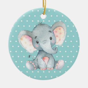 Cute Elephant Baby Shower Teal Aqua Turquoise Ceramic Ornament