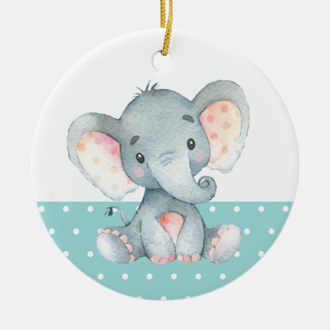 Cute Elephant Baby Shower Teal Aqua Turquoise Ceramic Ornament (Front)