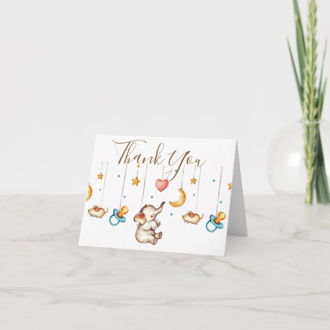 Cute Elephant baby shower  Thank You Card (Front)