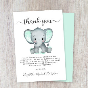 Cute Elephant Baby Shower Thank You Card