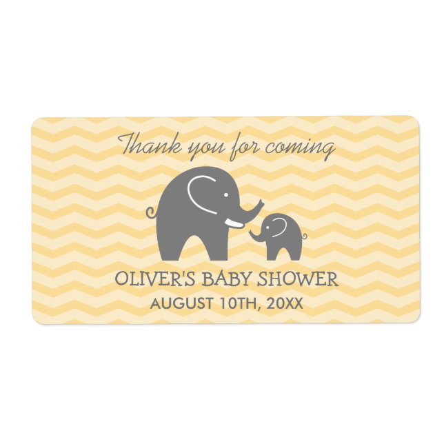 Cute elephant baby shower water bottle stickers (Front)