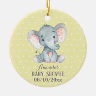 Cute Elephant Baby Shower Yellow and Gray Ceramic Ornament