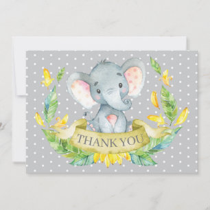 Cute Elephant Baby Yellow and Grey Thank You Card