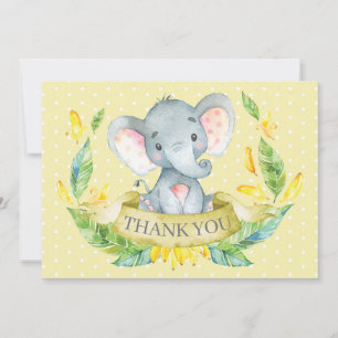Cute Elephant Baby Yellow and Grey Thank You Card
