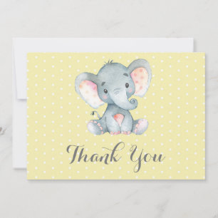 Cute Elephant Baby Yellow and Grey Thank You Card