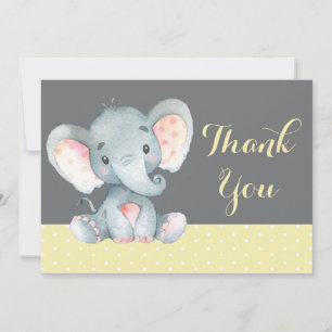 Cute Elephant Baby Yellow and Grey Thank You Card