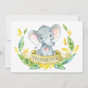 Cute Elephant Baby Yellow and Grey Thank You Card