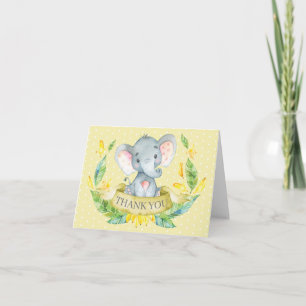 Cute Elephant Baby Yellow and Grey Thank You Card