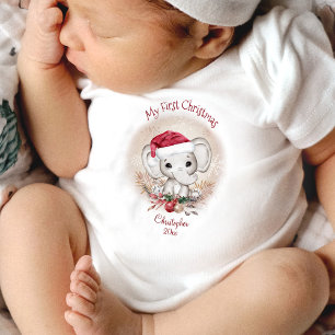 Cute Elephant Baby's First Christmas Baby Bodysuit