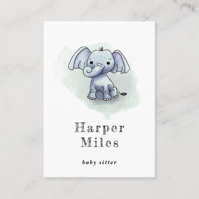 Cute elephant babysitter nanny business card (Front)