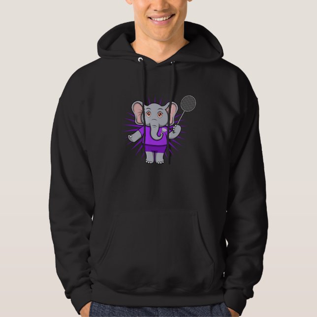 Cute Elephant Badminton Player Ironic Hobby Sports Hoodie (Front)