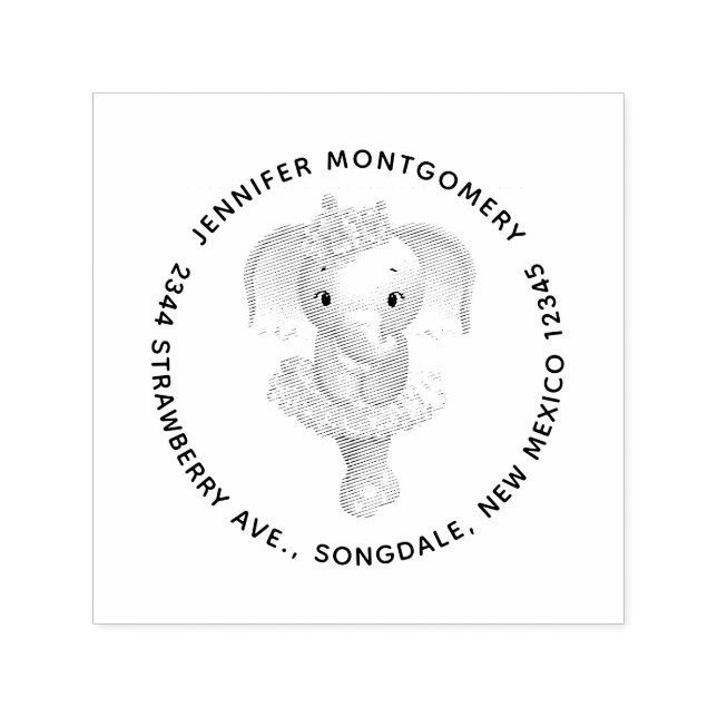 Cute Elephant Ballerina Address Self-inking Stamp (Design)