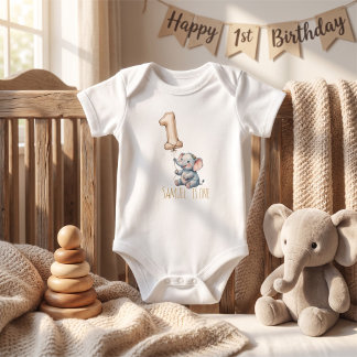Cute Elephant Balloon 1st Birthday Baby Bodysuit