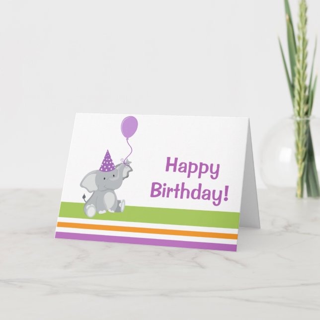Cute Elephant & Balloon Birthday Greeting Card (Front)