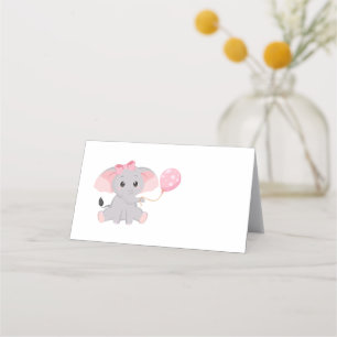 Cute Elephant Balloon Pink Place Card