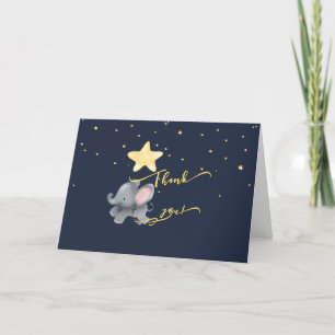 Cute Elephant & Balloon Under The Sparkling Night Thank You Card