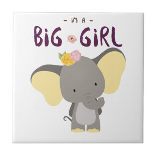 Cute elephant big girl and floral ceramic tile