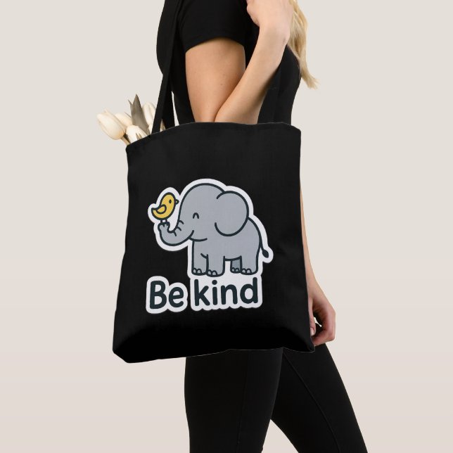 Cute elephant & bird sticker  tote bag (Close Up)