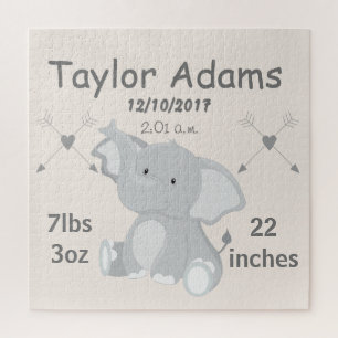 Cute Elephant Birth Stats Jigsaw Puzzle