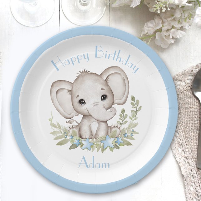 Cute Elephant Birthday Boy Party Paper Plates (Cute Elephant Birthday Boy Party Paper Plates)