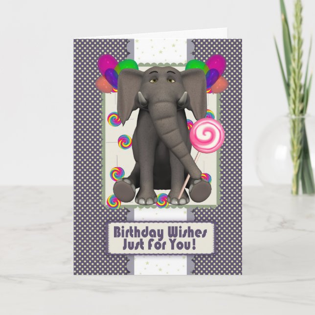 cute elephant birthday card, with candy pops and b card (Front)
