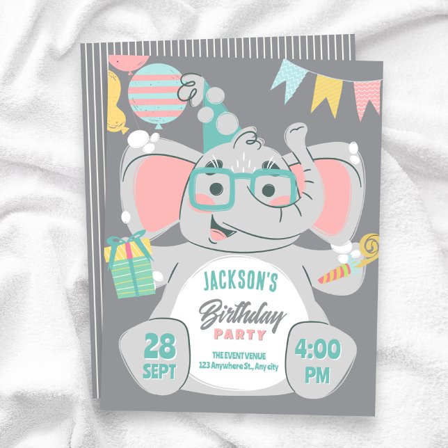 Cute elephant birthday  invitation (Creator Uploaded)