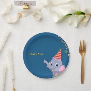 Cute Elephant Birthday Paper Plate