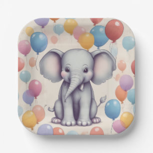 Cute Elephant Birthday Paper Plate