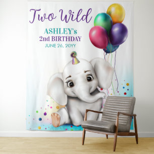 Cute Elephant Birthday Party Backdrop Tapestry
