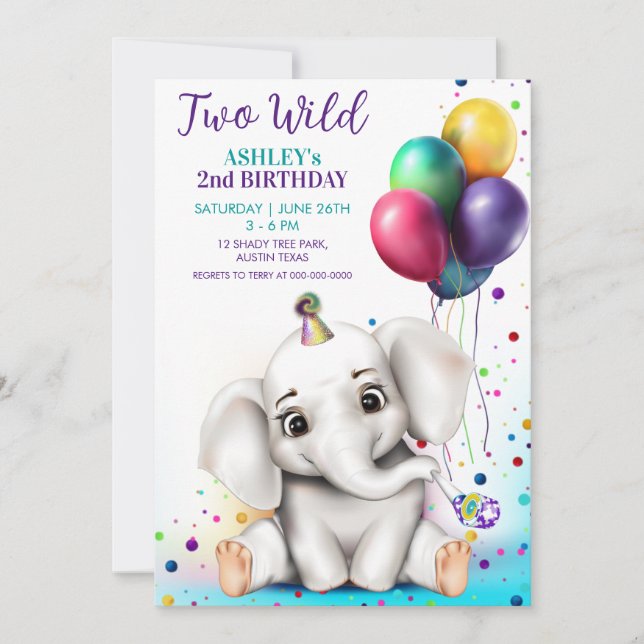 Cute Elephant Birthday Party Invitation (Front)