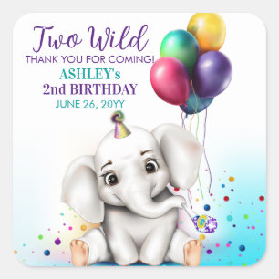 Cute Elephant Birthday Party Square Sticker