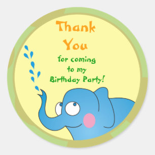 Cute Elephant Birthday Party Thank You Stickers