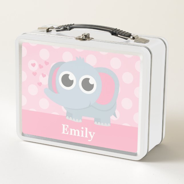 Cute Elephant Blowing Hearts With Trunk Metal Lunch Box (Front)