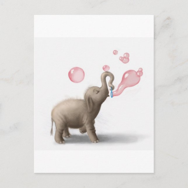 cute elephant blowing pink bubbles postcard (Front)
