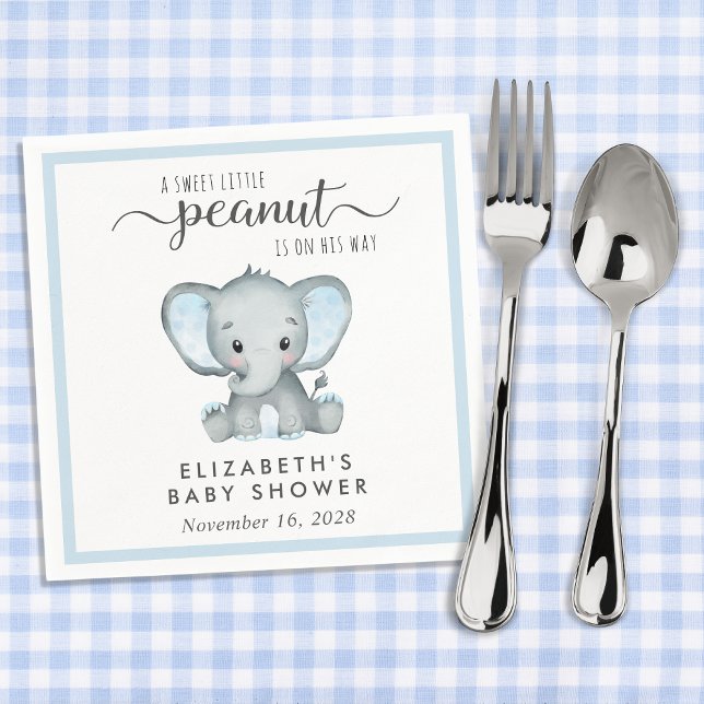 Cute Elephant Blue Baby Boy Shower Napkin (Creator Uploaded)