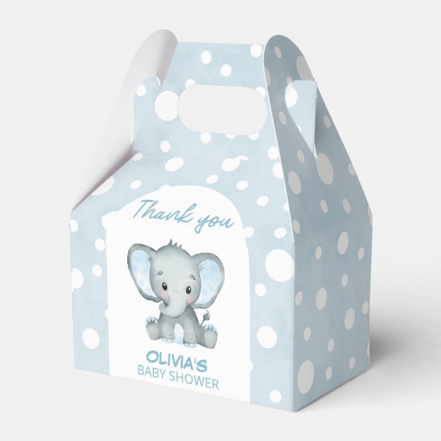 Cute Elephant blue Baby Shower Favour Box (Front Side)