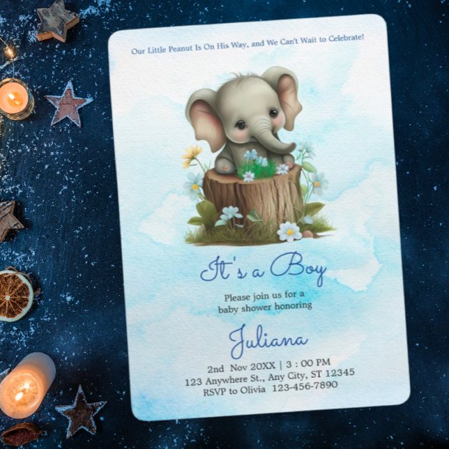 Cute Elephant Blue Baby Shower Its Boy Invitation (Creator Uploaded)