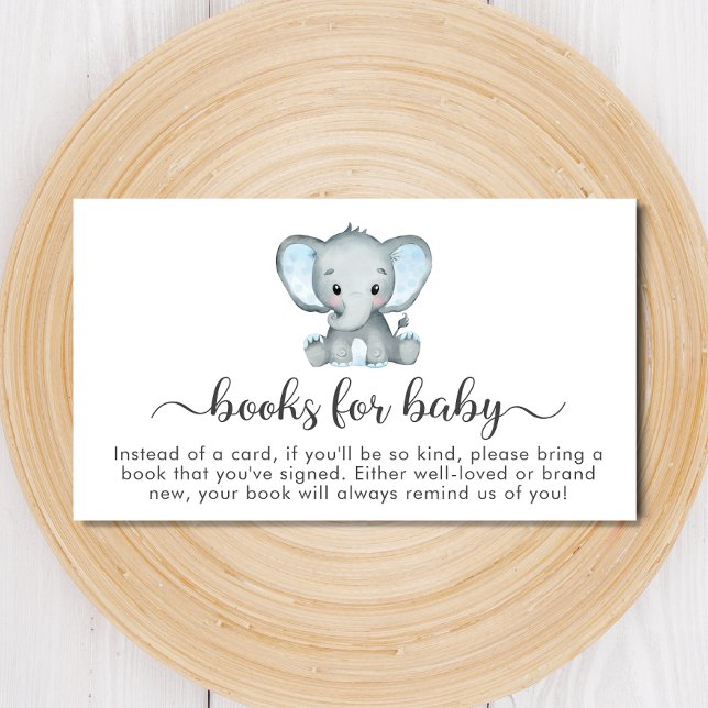 Cute Elephant Blue Books For Baby Shower Enclosure Card (Creator Uploaded)