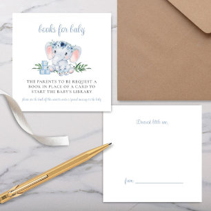 Cute Elephant Blue Boy Baby Shower Book Request Enclosure Card