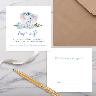 Cute Elephant Blue Boy Baby Shower Diaper Raffle Enclosure Card