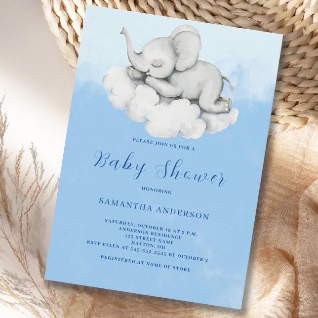 Cute Elephant Blue Boy Baby Shower Invitation (Creator Uploaded)